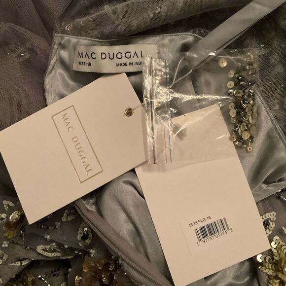 Mac Duggal 5533 Platinum Embellished High Neck Long Sleeve A Line Gown Dress - Picture 13 of 13